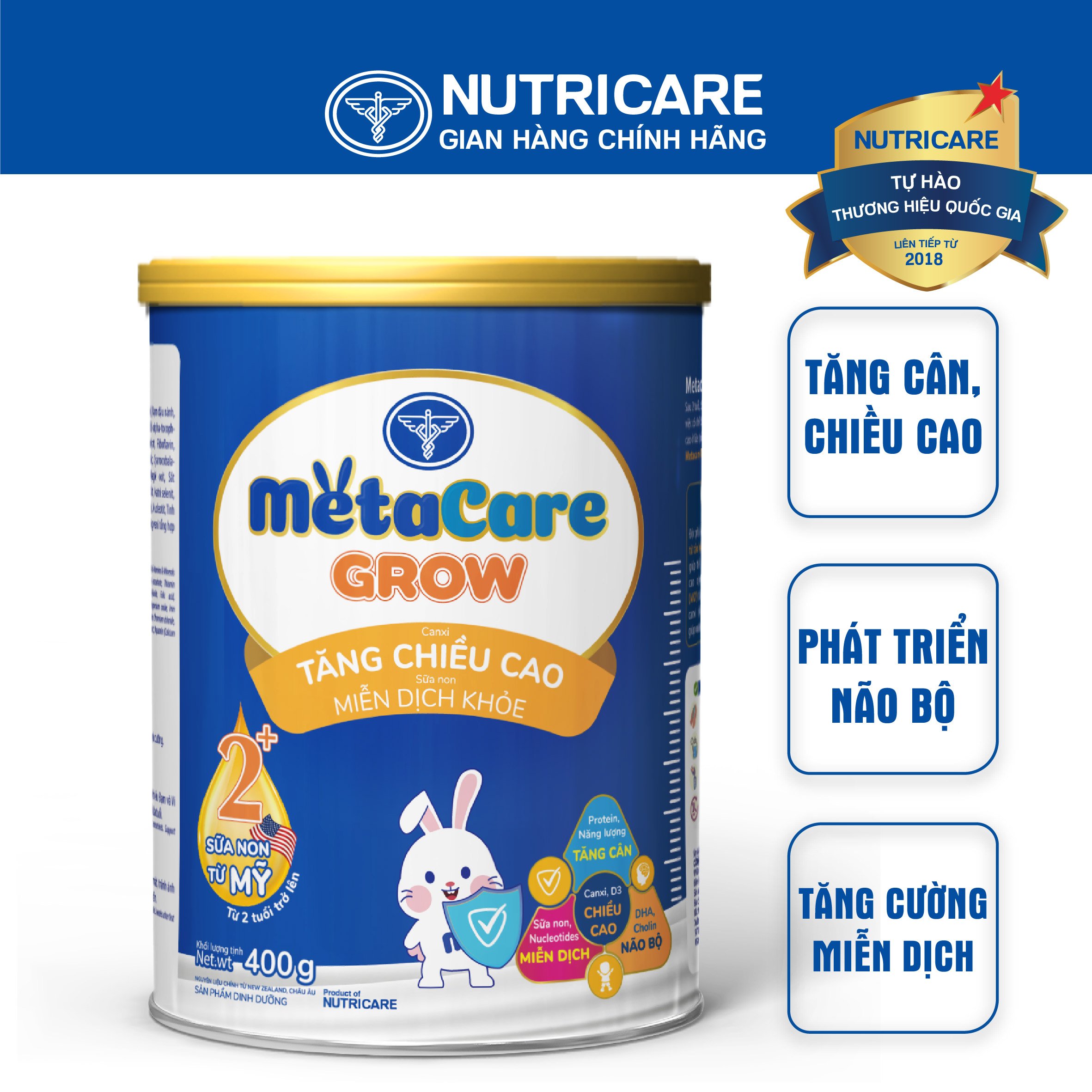 Sữa bột Nutricare MetaCare GROW 2+ tăng chiều cao và miễn dịch 400g