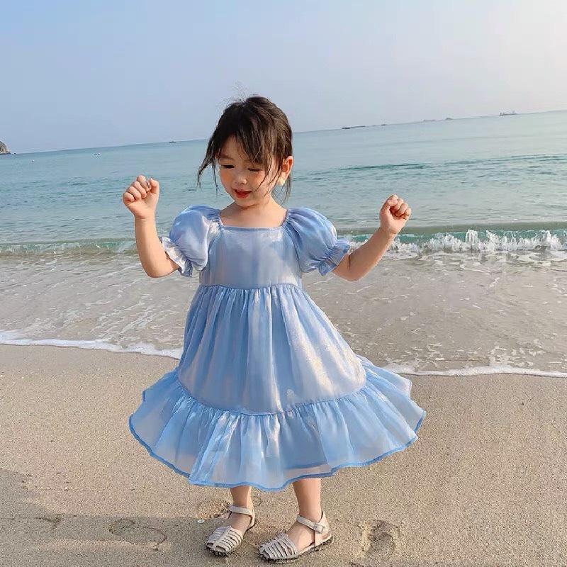 Váy Tơ Nhũ Màu Xanh Dương Dành Cho Bé Gái Từ 15 - 17 kg
