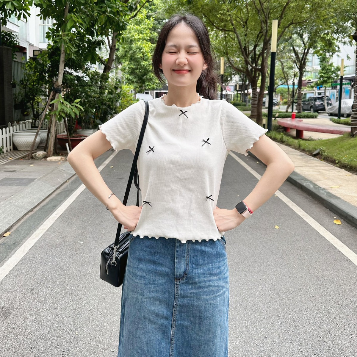 Áo thun áo nữ đính nơ phía trước dễ thương nữ tính Bows Miều Est.2013