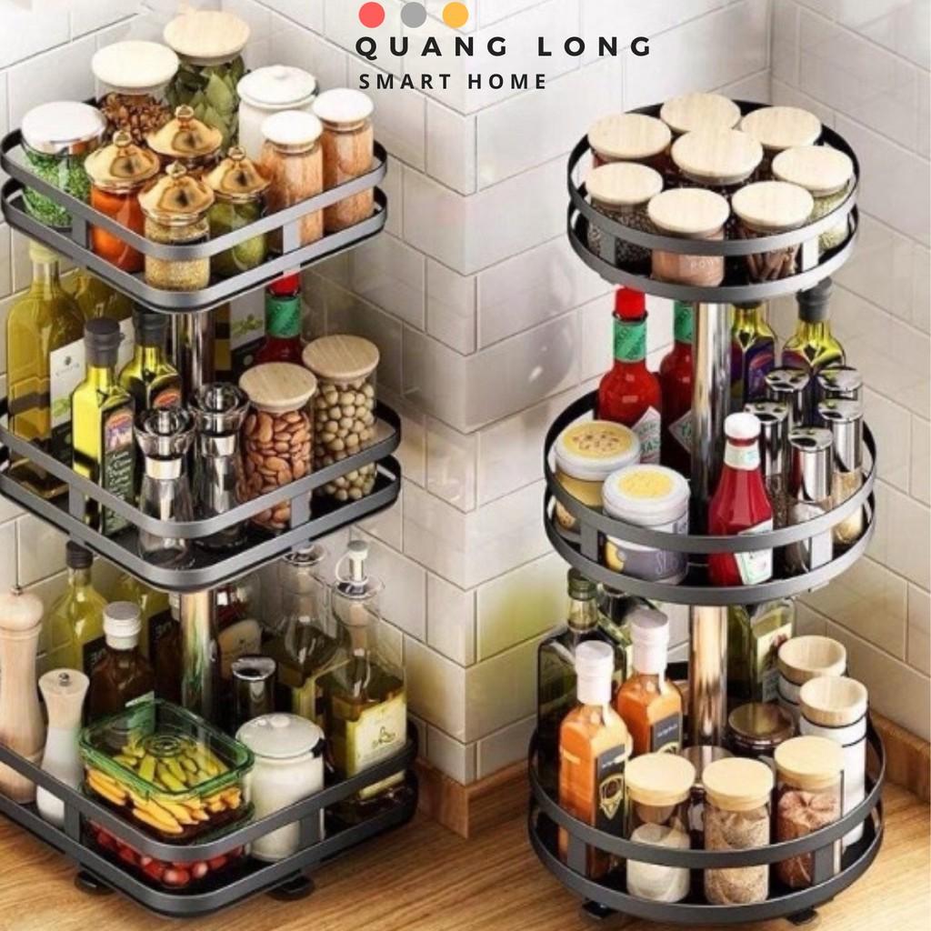 Kệ gia vị xoay 360 độ kệ đựng gia vị đa năng giá đựng đồ đa năng Nhà Bếp, Phòng Khách, phòng tắm 2/3 Tầng