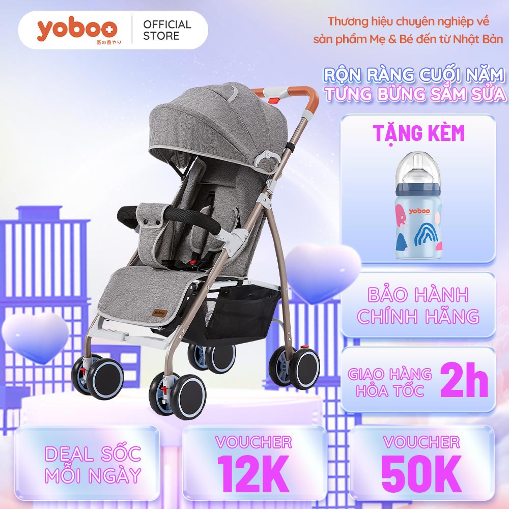 Xe đẩy gấp gọn cho bé Yoboo YB-0067 bánh xe có phanh, tựa lưng chống gù điều chỉnh nhiều góc độ - Hàng chính hãng