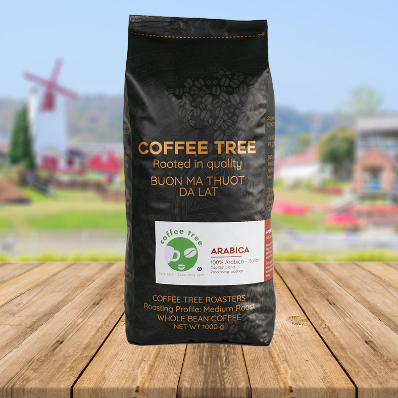 Cà phê hạt Arabica Cầu Đất nguyên chất 100% Coffee Tree 1kg thơm nồng, vị nhẹ, gu tây - Cà phê Đà Lạt tuyển chọn hoàn toàn trái chín rang công nghệ Châu Âu