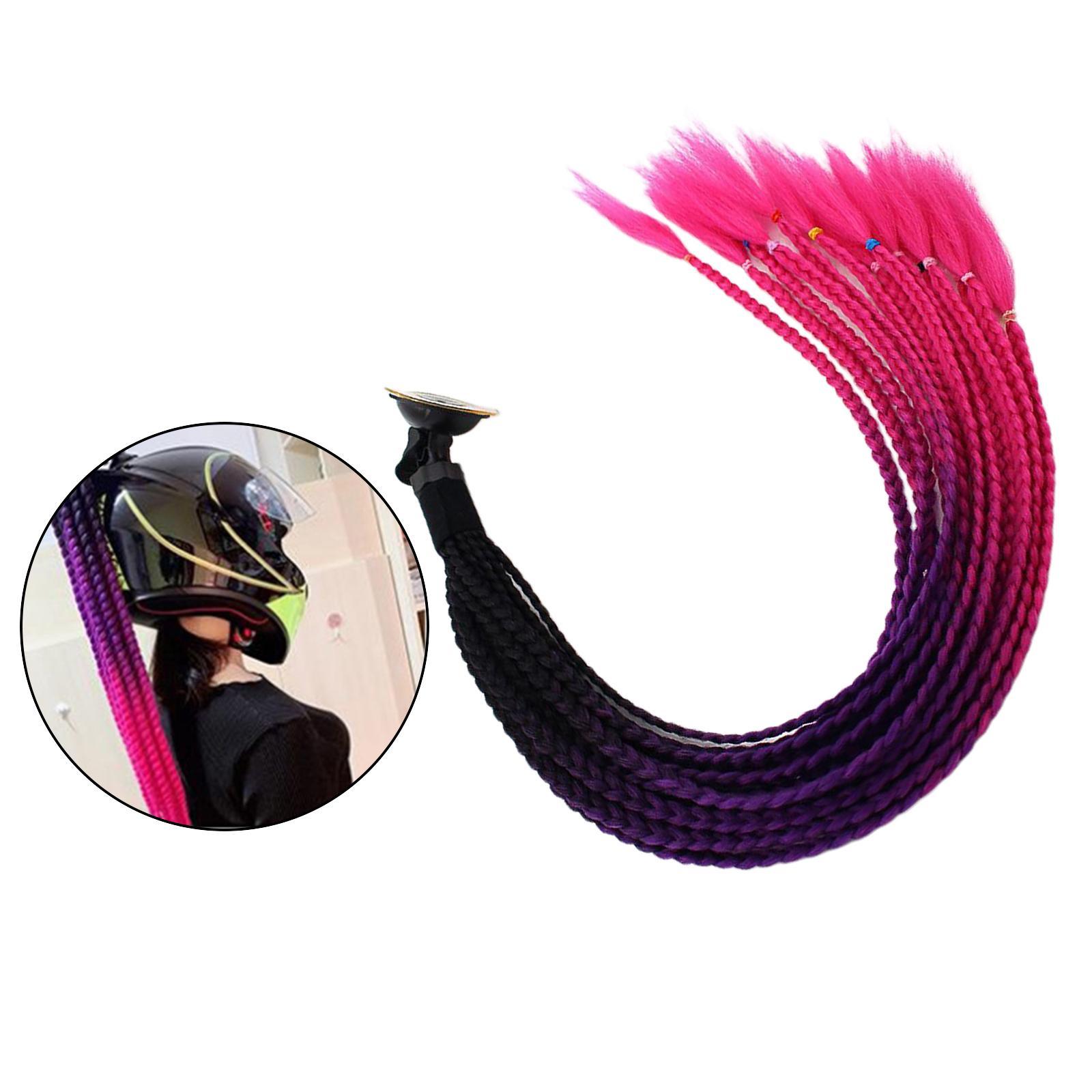 2X 55cm Hair Gradient Ponytail for Motorcycle Black Rose Red
