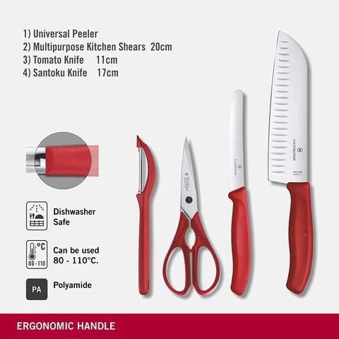 Bộ Dao Kèm Nạo 4 Món Victorinox, Chất Liệu Thép Không Gỉ, Bộ Dao Làm Bếp Tiện Dụng, Nhập Đức