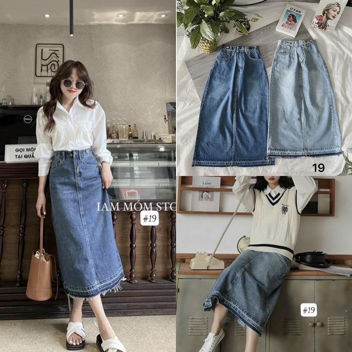 CHÂN VÁY JEAN DENIM DÀI SUÔNG TRƠN