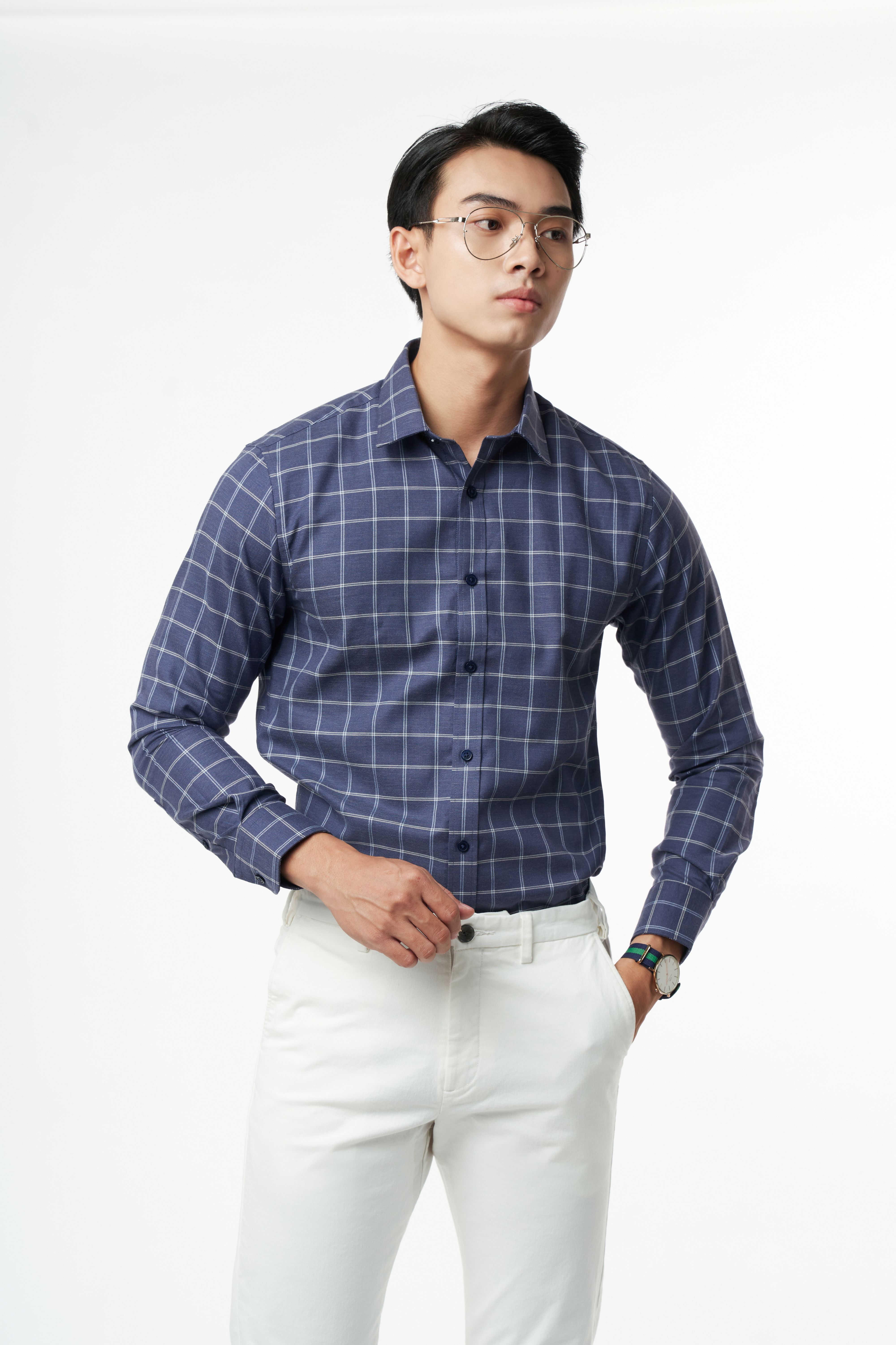 Áo Sơ Mi Caro Melange Nam Cotton Chống Nhăn Tự Nhiên N&amp;M Thương Hiệu NINOMAXX 2110030