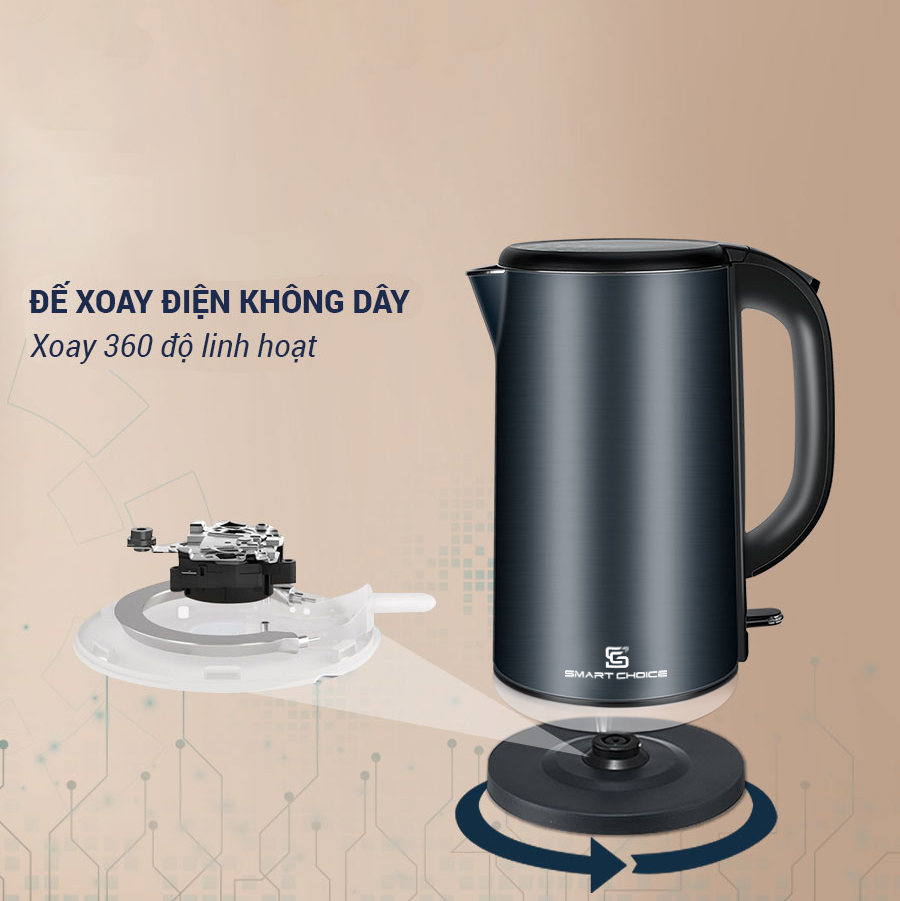 Ấm Siêu Tốc Điện SMARTCHOICE SCG-K005 1.8L 1800W, 3 Lớp Cách Nhiệt, Sôi Nhanh BH 18 Tháng Hàng Chính Hãng