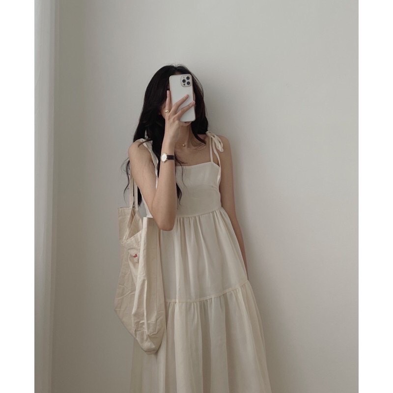 Váy 2 dây babydoll dáng dài tầng có lớp lót siêu đẹp
