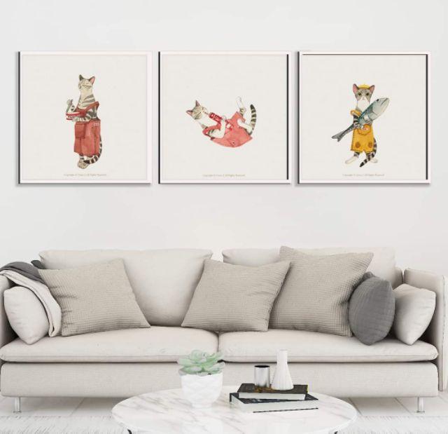 Bộ 3 tranh canvas hoạt hình động vật đáng yêu cho phòng baby