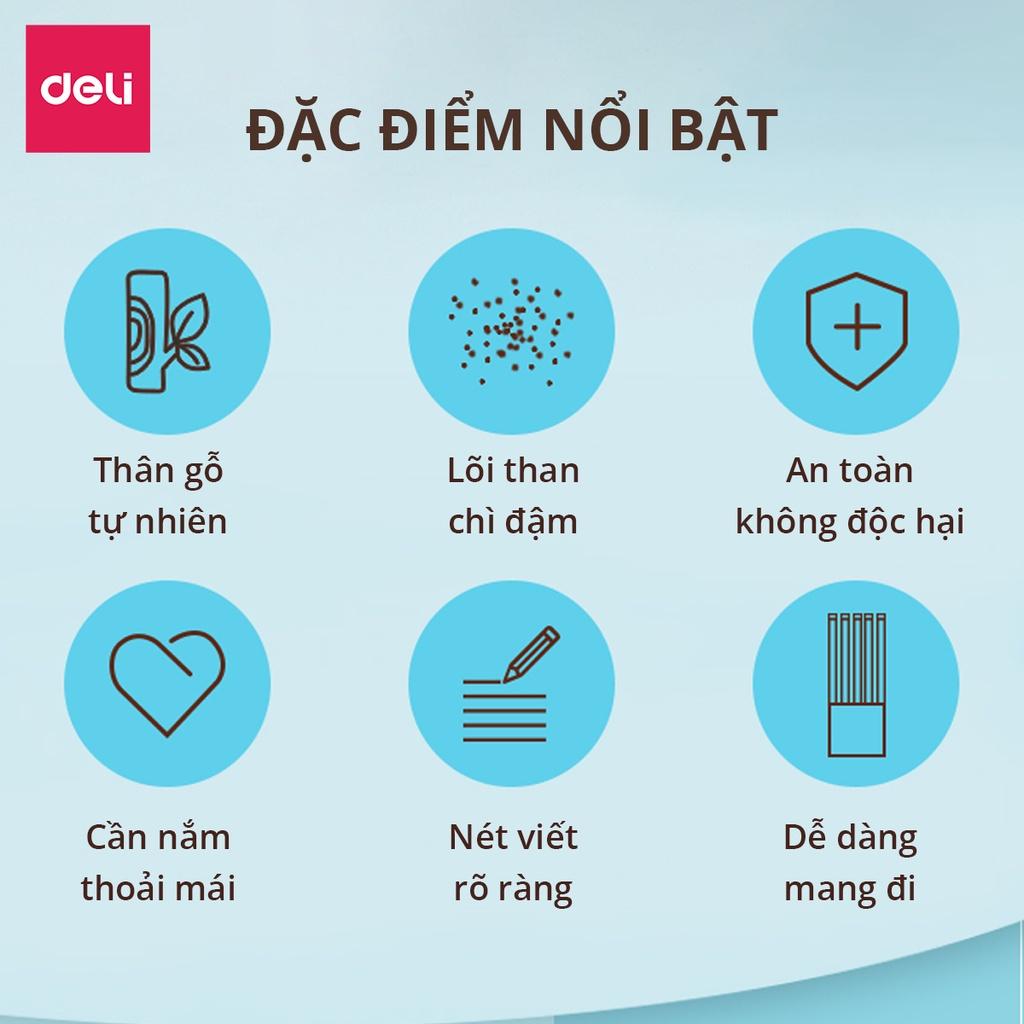 50 Chiếc Bút Chì Gỗ Tự Nhiên Deli - Dễ Gọt Và Nhạy Với Máy Chấm Thi - Kèm Tẩy Và Gọt Bút Chì - Loại HB/2B