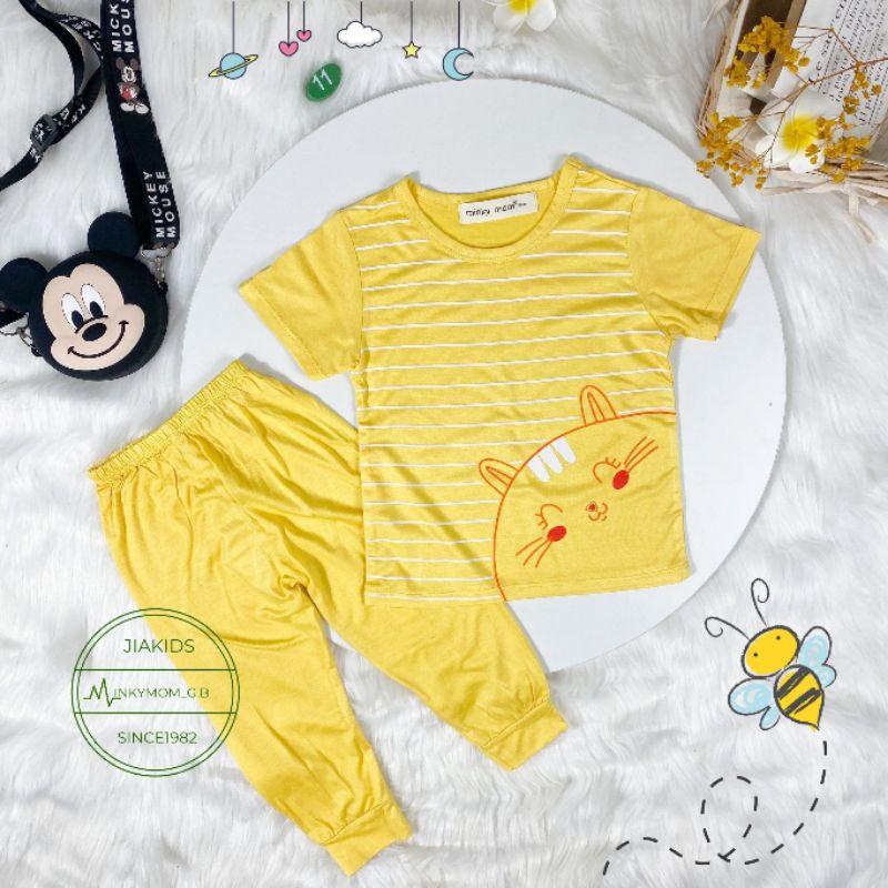 Bộ Minky Mom Tay Ngắn Quần Dài Cho Bé Gái Bé Trai 0-6 Tuổi Vải Thun Lạnh.