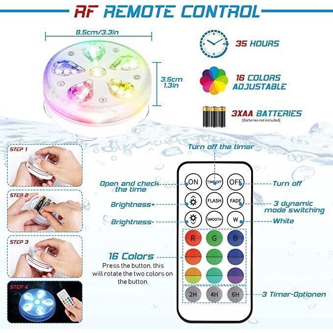 Đèn Led RGB Từ Tính Chống Nước Dùng Để Trang Trí Bể Bơi / Lặn Điều Khiển Từ Xa