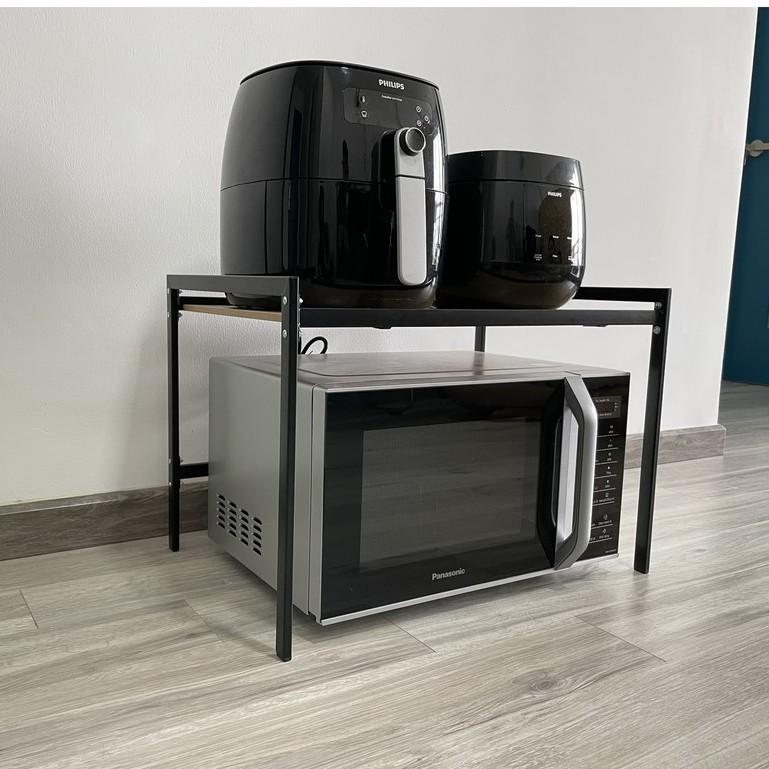 Kệ Lò Vi Sóng Đa Năng Thép Cacbon Sơn Đen Tĩnh Điện Mặt Gỗ MDF Phủ Melamine KVS2T