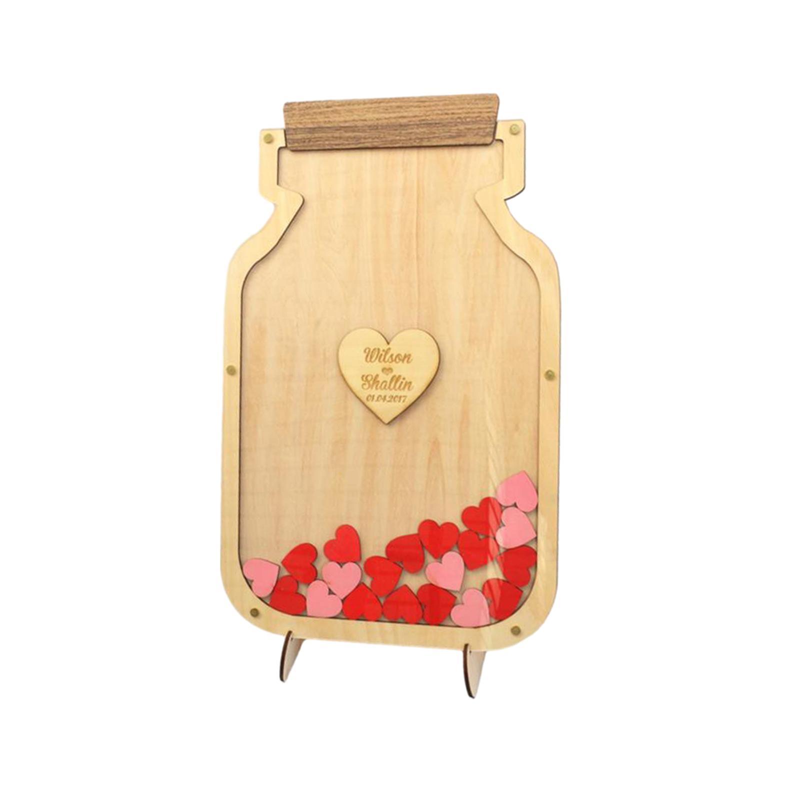 Wedding Reception Guest Book with 50Pcs Red Wood Hearts for Holiday Events