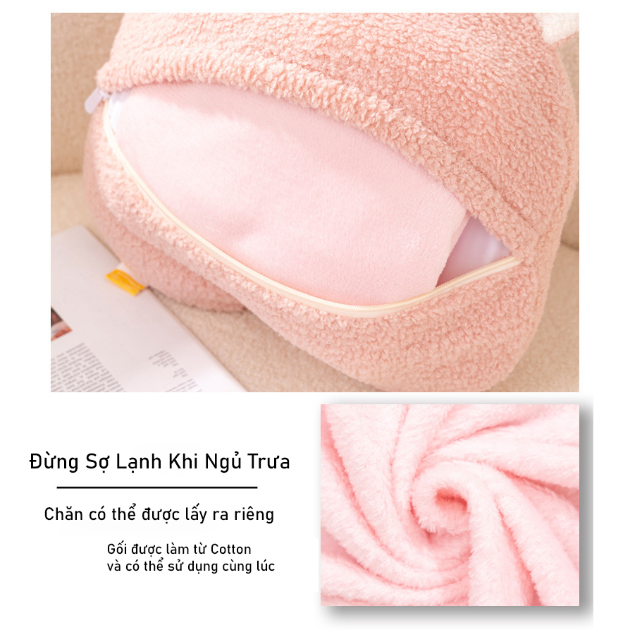 Gối Tựa Lưng Văn Phòng Kèm Chăn 3 Trong 1 Cừu Non Cao Cấp - Màu Xanh Mint Dùng Để Ngủ Tại Văn Phòng, Đi Du Lịch Hoặc Quà Tặng Cho Người Thân