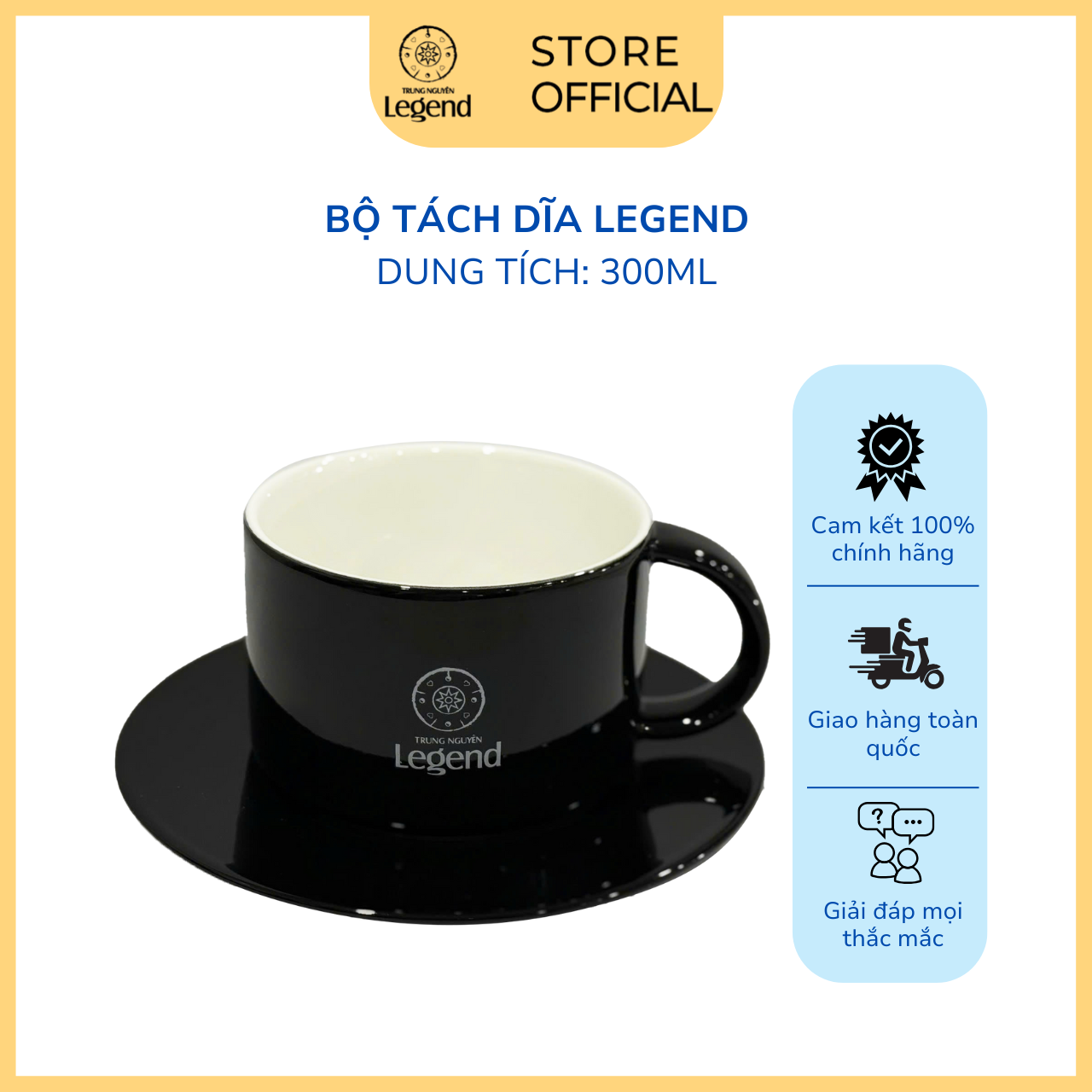 Bộ Tách Sứ Đen Trung Nguyên Legend – 300ml- Sứ cao cấp, thiết kế sang trọng