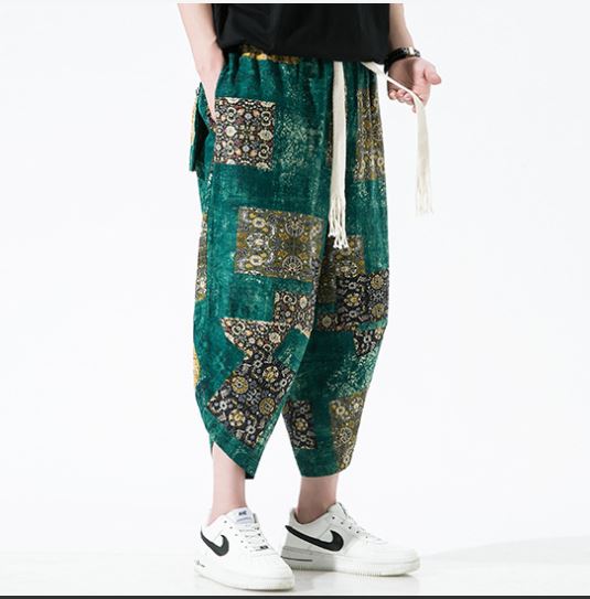Quần Jogger Nam Lửng Chất Thô Đũi Họa Tiết