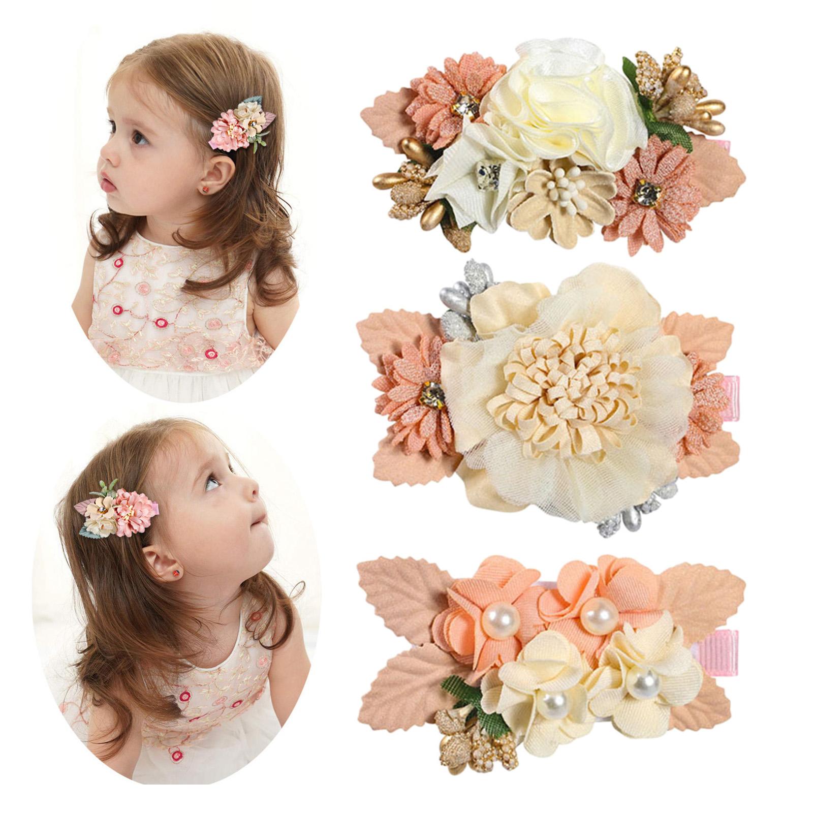 3x Baby Girl Bows Flowers Infant Hairpins Headwear Hair Clips