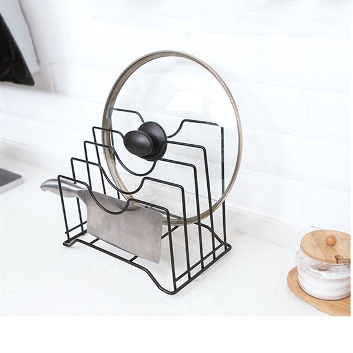 Giá sắt để thớt, vung nồi 4in1