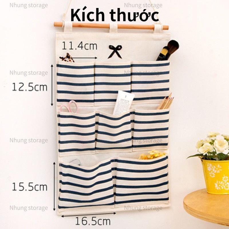Túi Vải Lưu Trữ Đồ Treo Tường Phong Cách Hàn Quốc Vải Contton Thiết Kế Nhiều Túi Tiện Dụng Gia Đình