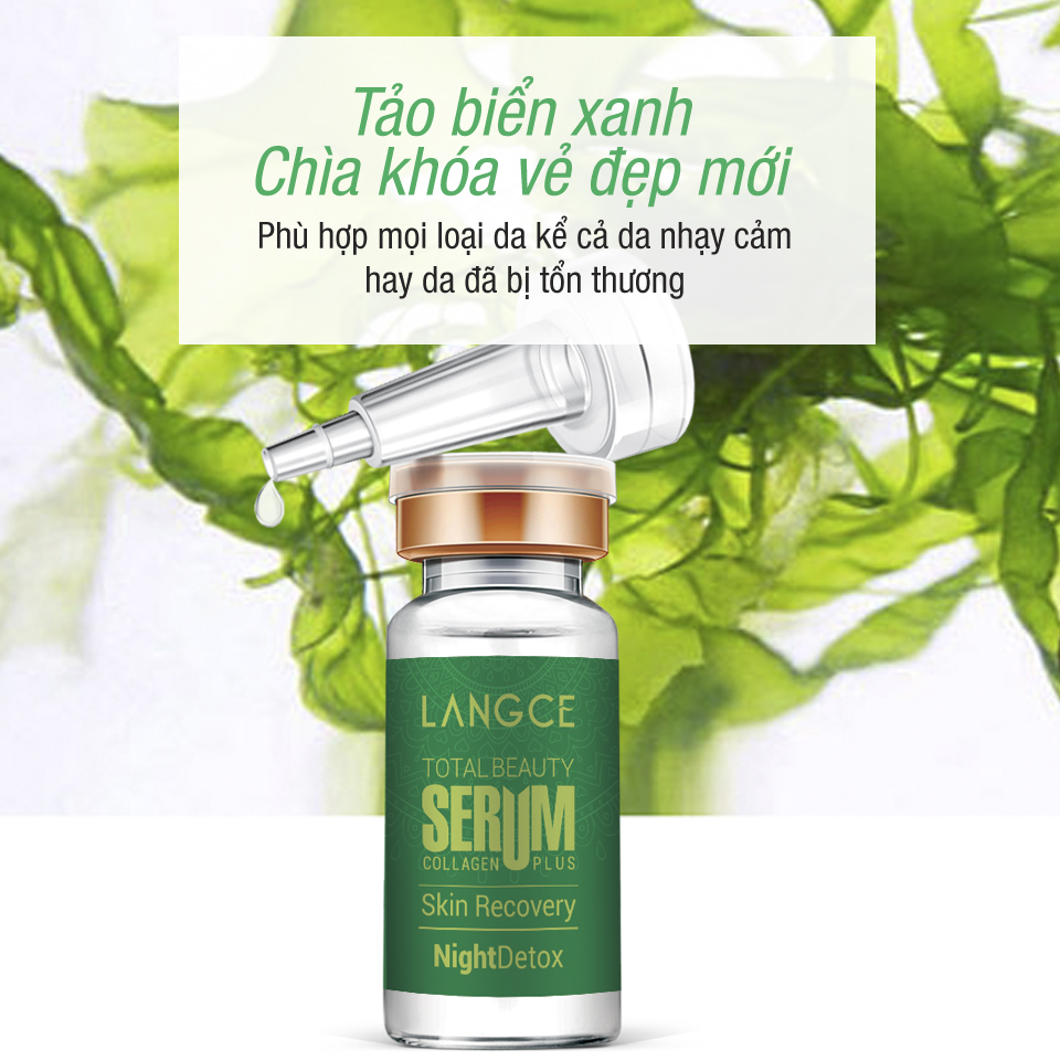 SERUM TOTAL BEAUTY COLLAGEN+ TẢO BIỂN XANH - NIGHT DETOX - THANH LỌC ĐỘC TỐ SE KHÍT LỖ CHÂN LÔNG 12ml LANGCE dành cho Nam