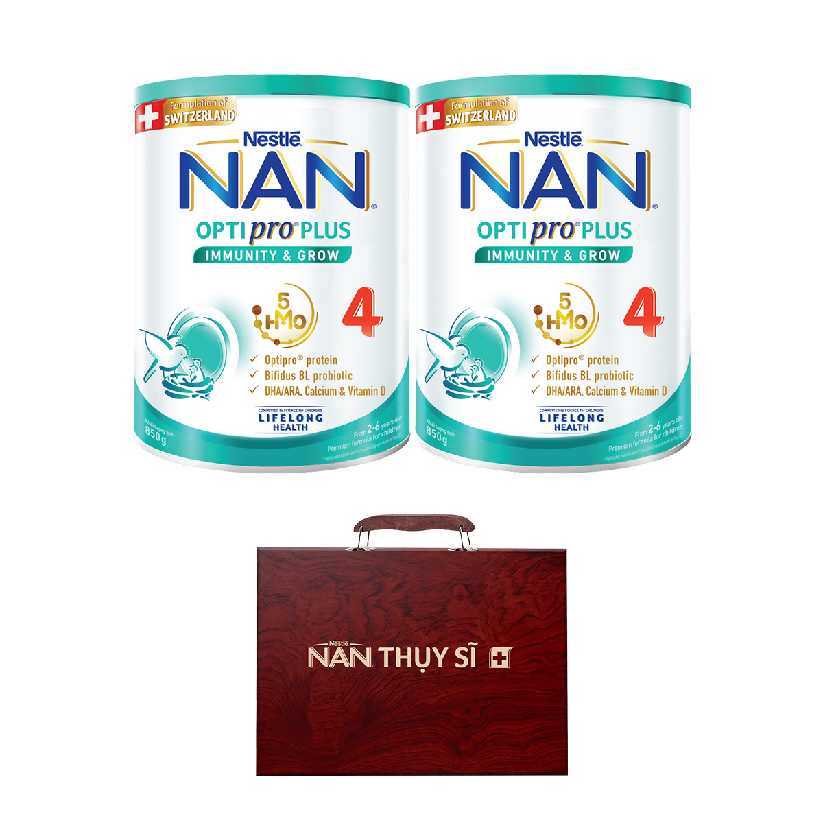 Bộ 2 Lon sữa bột Nestlé NAN OPTIPRO PLUS 4 850g/lon với 5HMO Giúp tiêu hóa tốt + Tăng cường đề kháng Tặng Bộ bút màu hộp gỗ (2 - 6 tuổi)