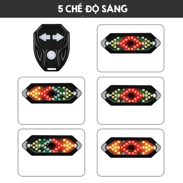 Đèn xe đạp xi nhan không dây siêu nhậy lắp cột yên 5 chế độ sáng KÈM CÒI - Hàng chính hãng dododios