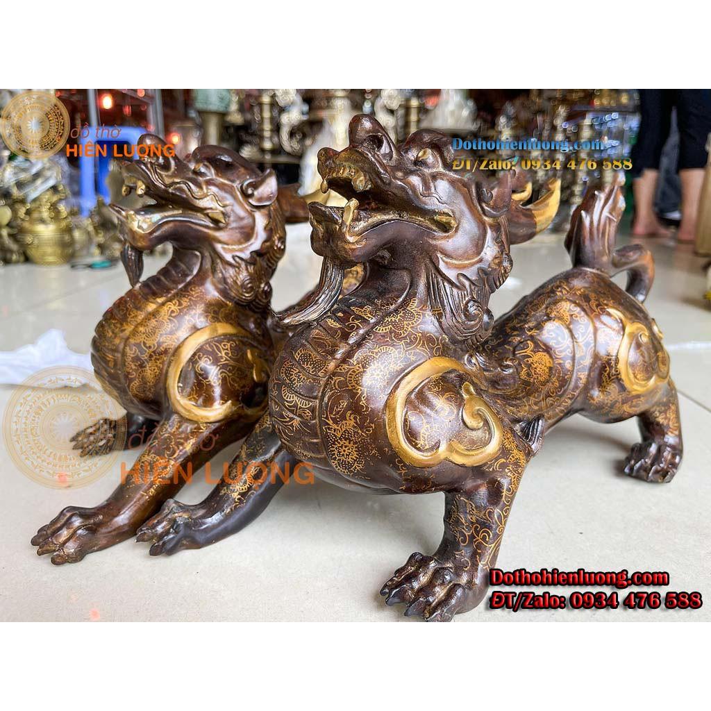 Đôi Tỳ Hưu Màu Nâu Bằng Đồng Phong Thủy Cao 22cm - Linh Vật Phong Thủy