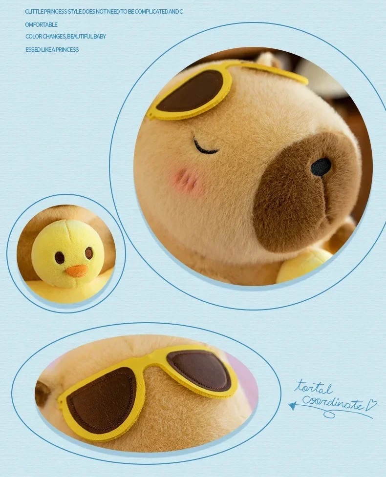Thú nhồi bông Capybara đi biển ngộ nghĩnh - Size 35cm đến 45cm - Quà tặng gấu bông chuột lang đeo phao vịt cute