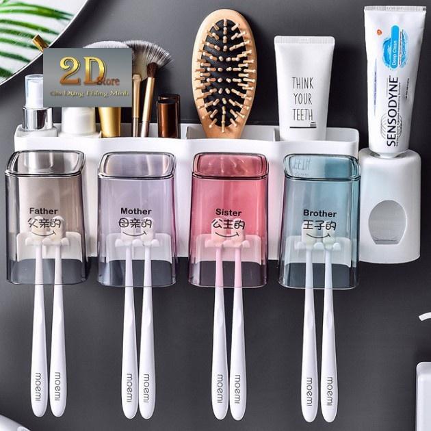 Kệ 4 ngăn đựng bàn chải kem đánh răng kèm 4 ly xinh xắn