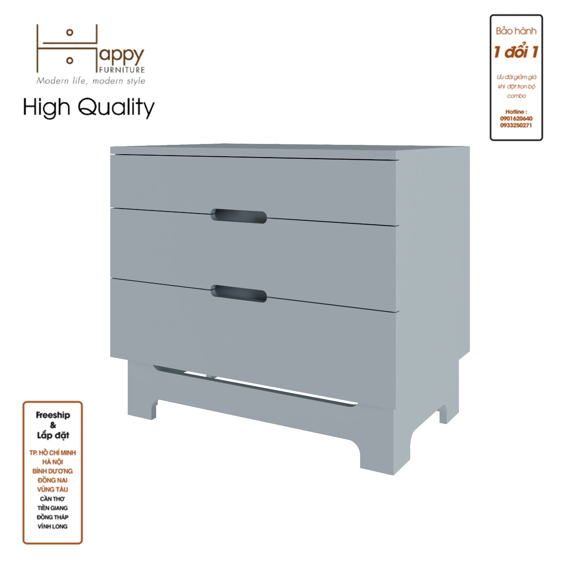 [Happy Home Furniture] MOLLY, Tủ lưu trữ 3 ngăn kéo, 70cm x 45cm x 62cm ( DxRxC), THK_106