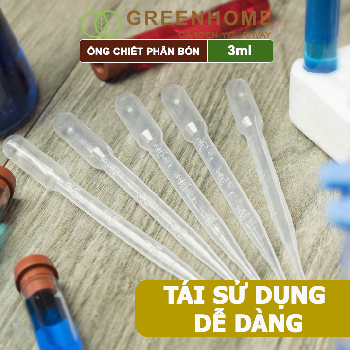 Ống pipet Greenhome, 3ml, D15cm, chiết phân bón dạng nước, có vạch định lượng, đa năng, tiện dụng