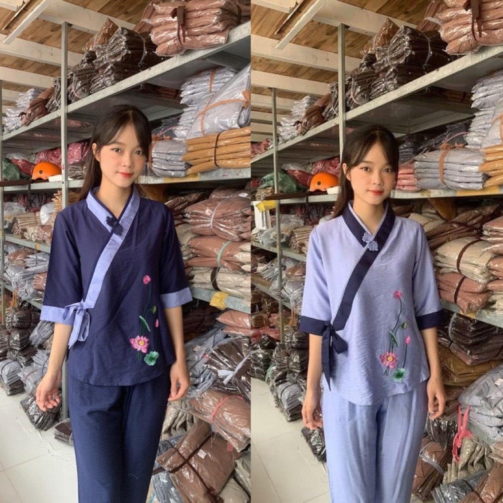ĐỒ LAM ĐI CHÙA Set Đồ Lam Đi Chùa Cao Cấp Sen Vải Tơ