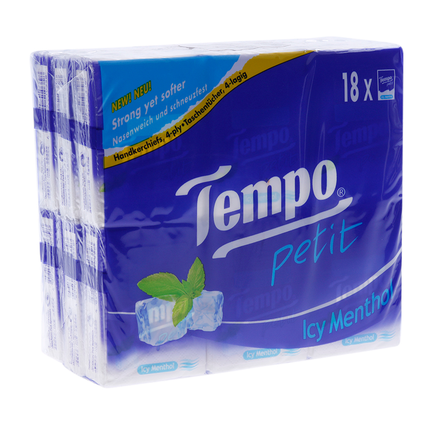 Lốc khăn giấy cao cấp Tempo Petit Icy Menthol 18 gói