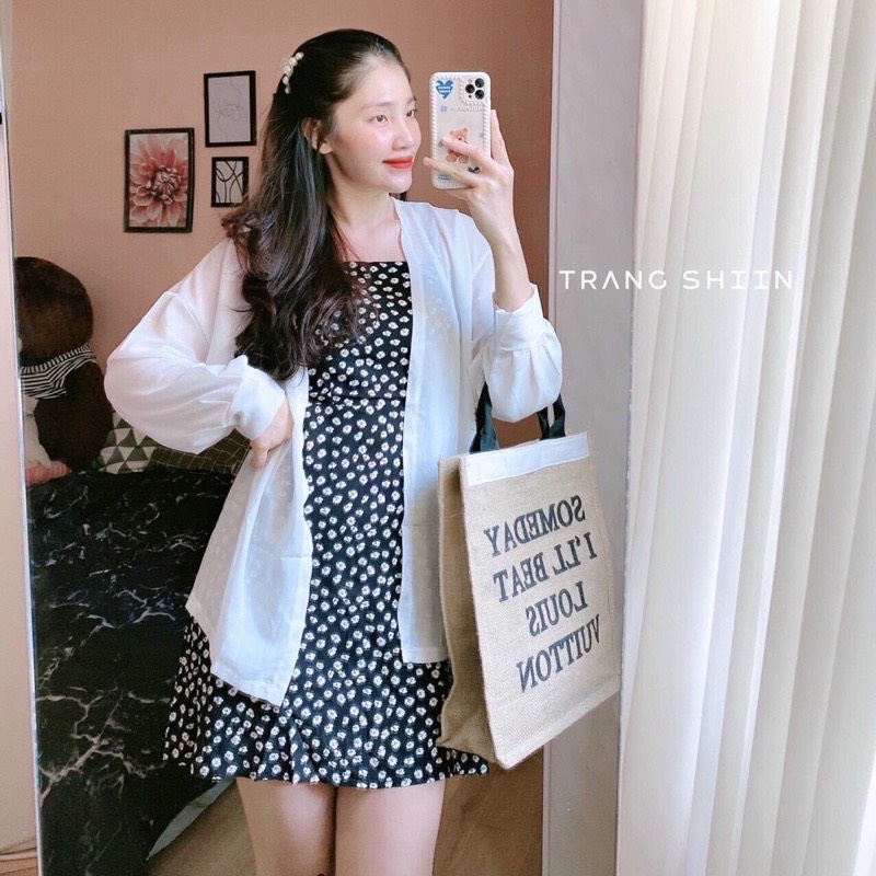 ĐẦM ĐEN HOA FLORAL HAI DÂY SUÔNG CỔ U ĐI BIỂN DẠO PHỐ DỰ TIỆC