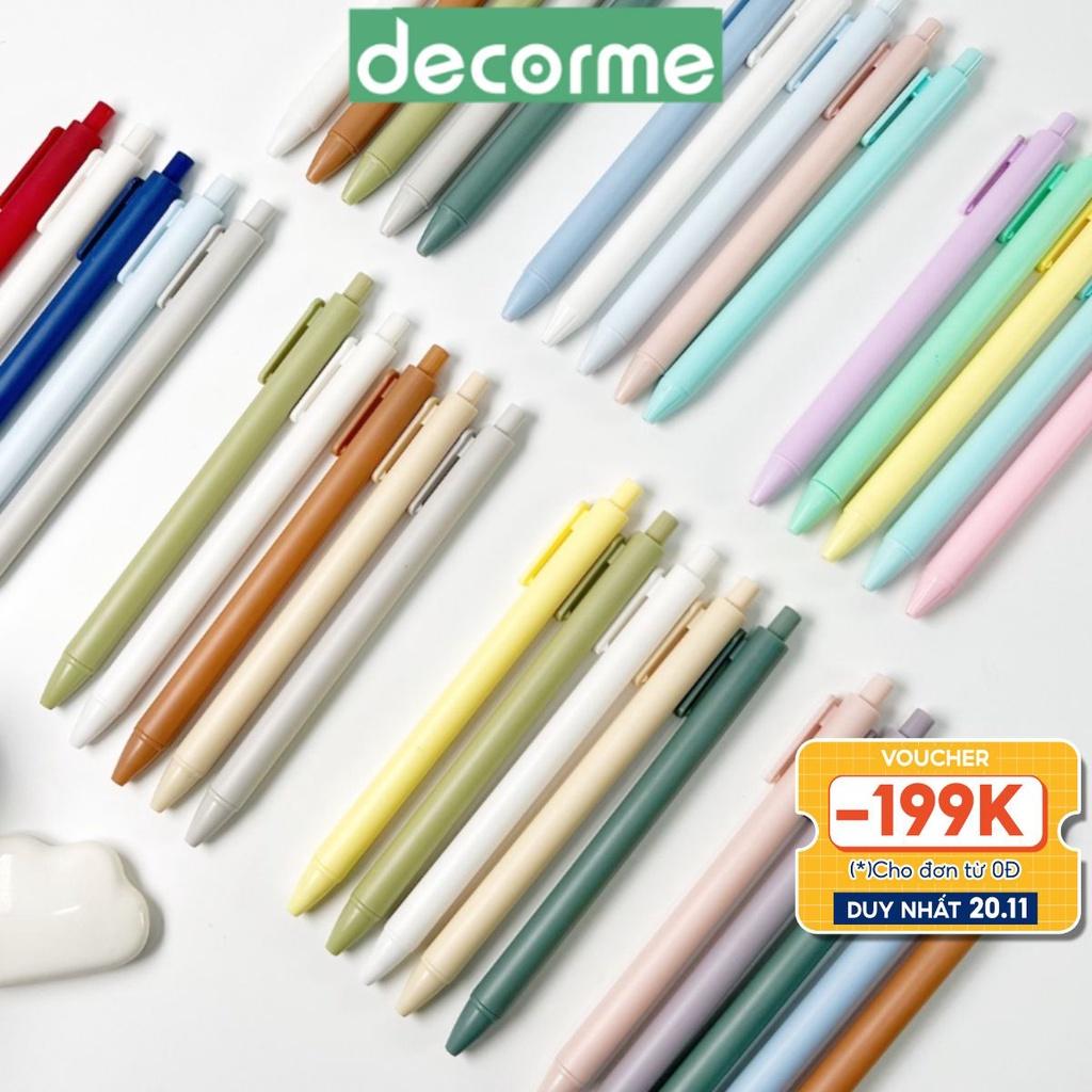 Bút gel pastel Decorme bút gel đen viết mực đen bút gel bấm ngòi 0.5mm viết trơn mượt phong cách Hàn Quốc set 5 chiếc