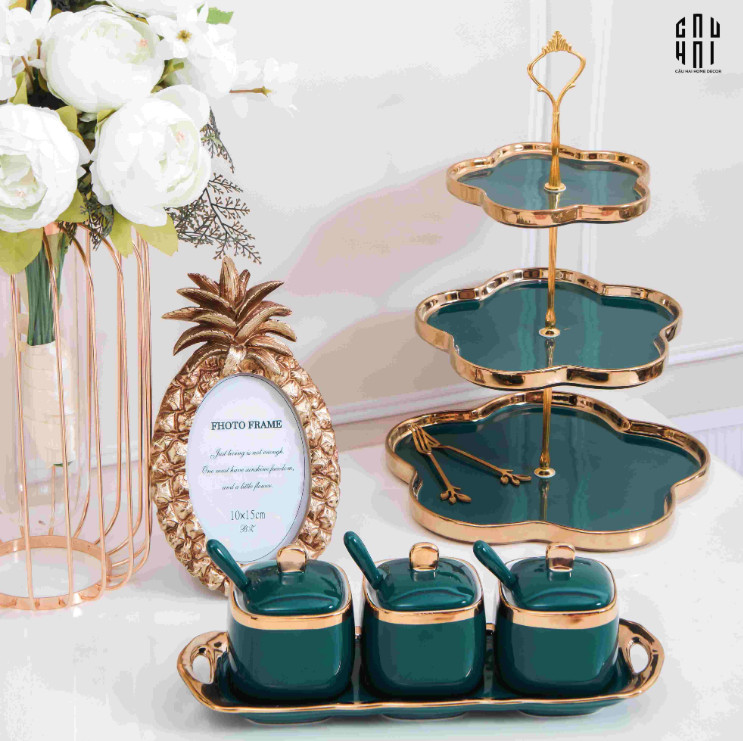 Đĩa bánh 3 tầng GOLD EMERALD