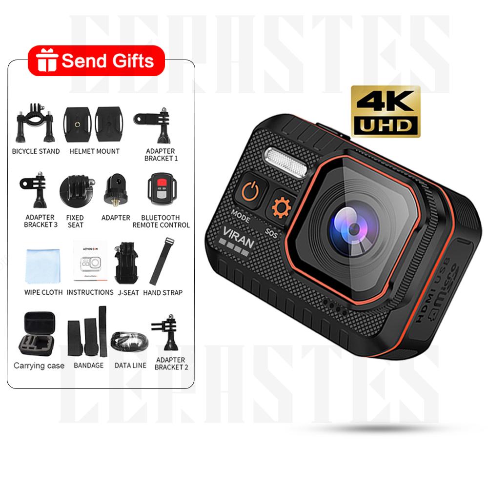 Máy ảnh hành động của Cerastes 4K60fps WiFi điều khiển điều khiển từ xa 30m không thấm nước 170 ° Camera hành động góc cạnh cam