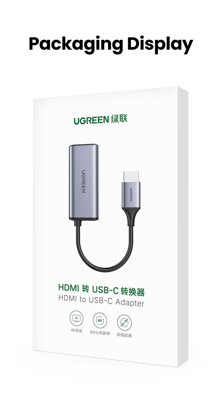 Ugreen UG70693CM323TK 4K 60hz Bộ chuyển đổi HDMI sang USB Type-C màu ghi xám có cổng cấp nguồn micro usb 5v - HÀNG CHÍNH HÃNG