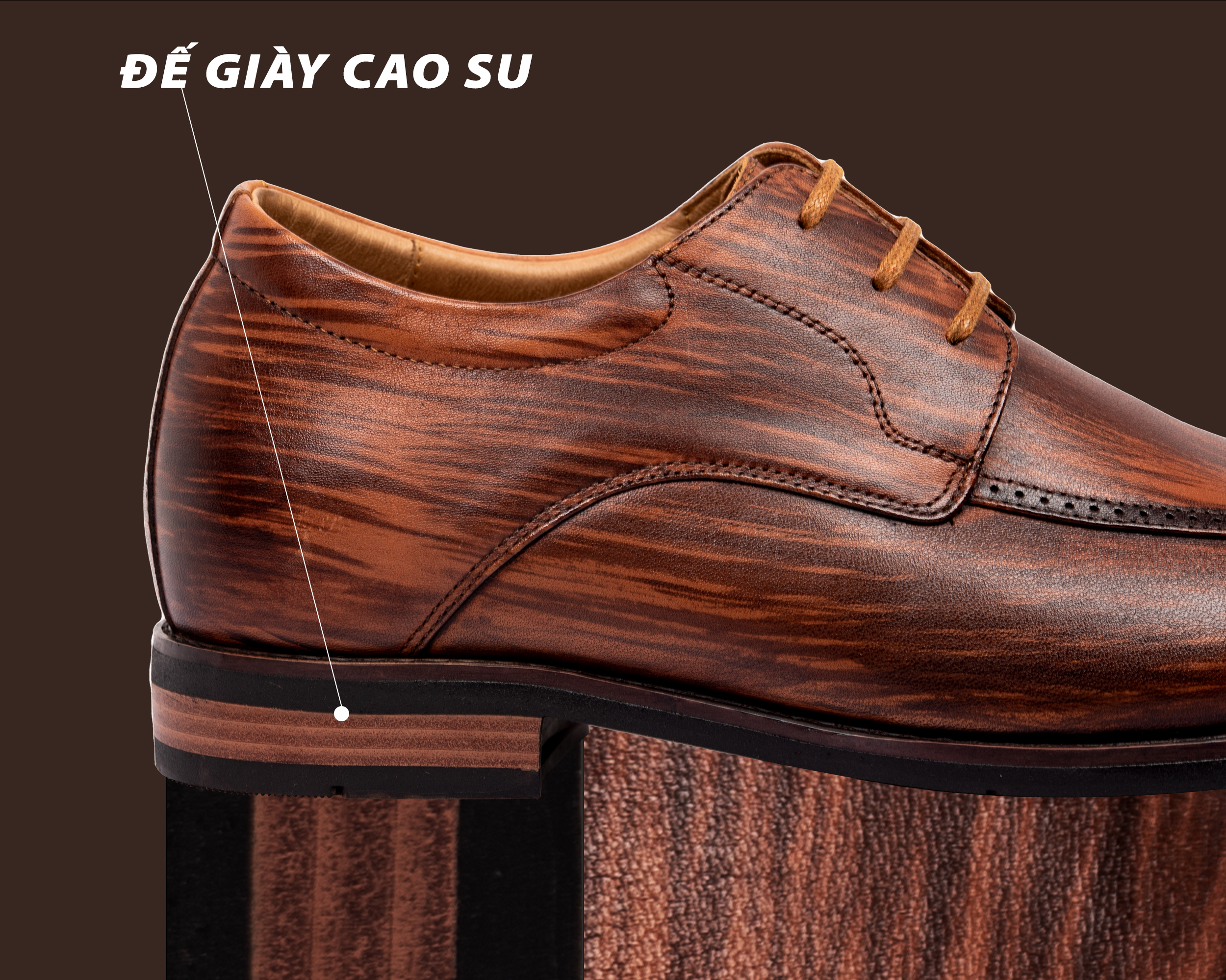 GIÀY TĂNG CHIỀU CAO NAM T200 NÂU BÒ CAO 6CM