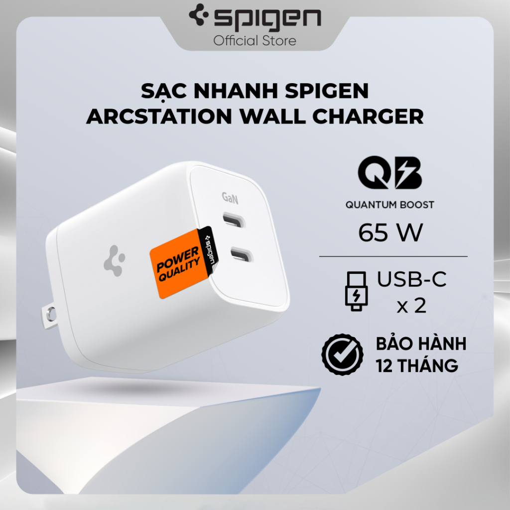 Sạc Nhanh Spigen ArcStation Wall Charger 65W (USA) - ACH03719 - Hàng Chính Hãng