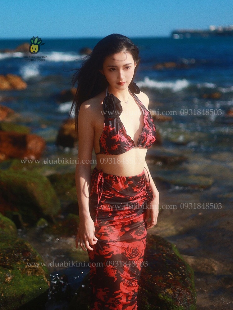 Set 3 mảnh bikini hoa hồng quyến rũ - ROSE BIKINI SET