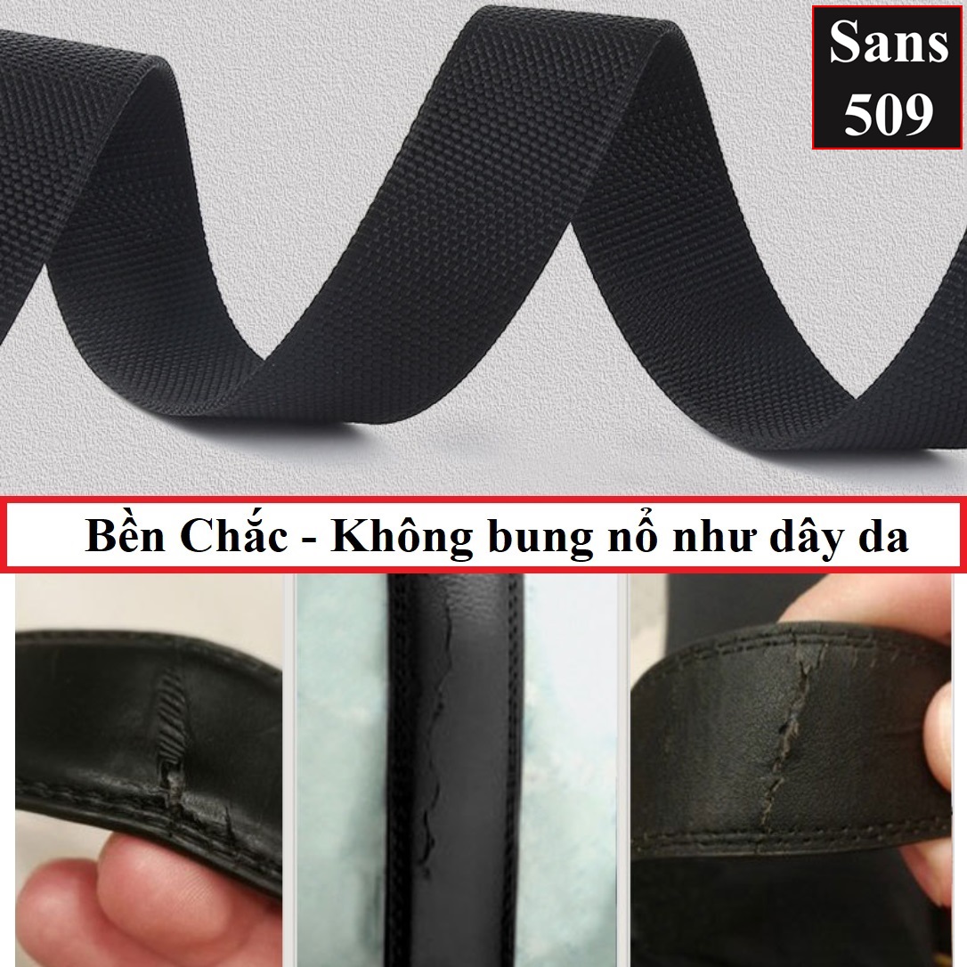 Dây nịt vải dù canvas Sans509 unisex nam nữ khóa tự động màu đen xanh rêu biển be xám bản to cao cấp