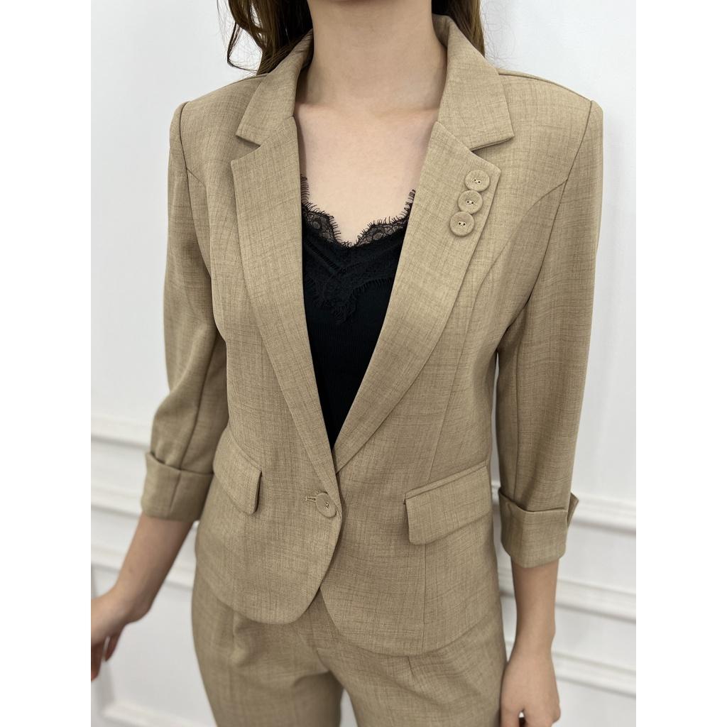 Bộ đồ vest nữ công sở kèm quần tây bigsize tay dài chất liệu xước hàn cao cấp S59 Emvy fashion