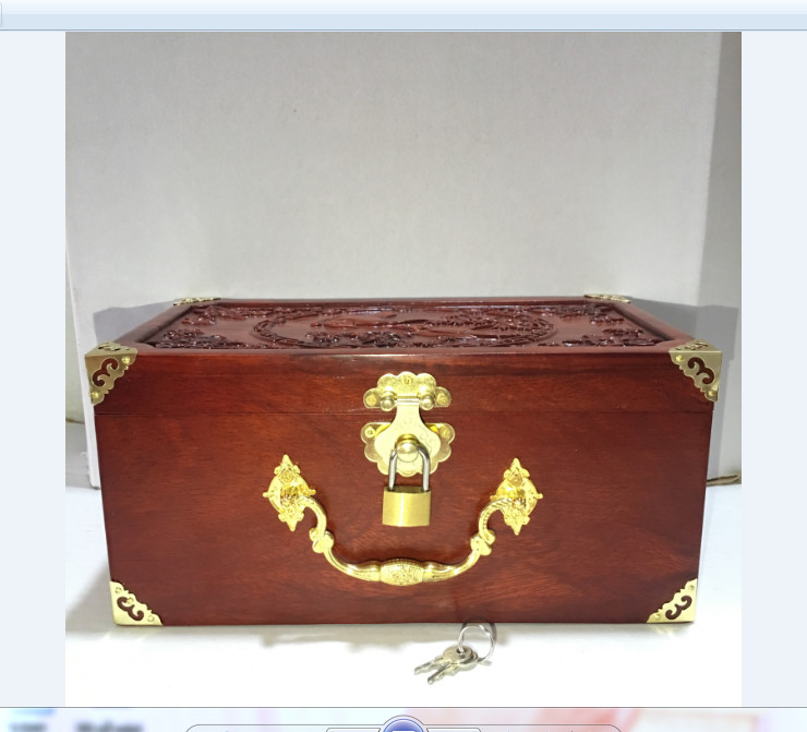 Hộp đựng con dấu - đựng đồ trang sức chạm chim phương bằng gỗ hương size 24cm - kèm khóa mini