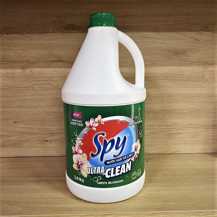 Can nước giặt xả SPY 3,6L màu XANH LÁ 2 trong 1 hương hoa Pháp ULTRA CLEAN trắng sạch thơm lâu và tiết kiệm