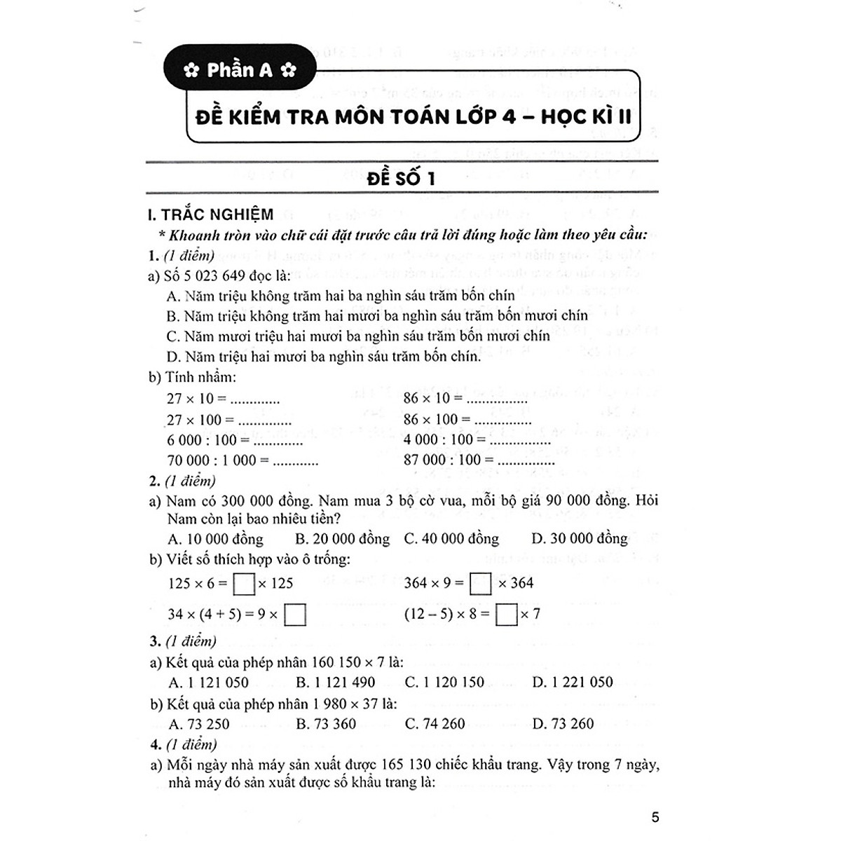 Bộ Đề Kiểm Tra Môn Toán Lớp 4 Tập 2 - MK
