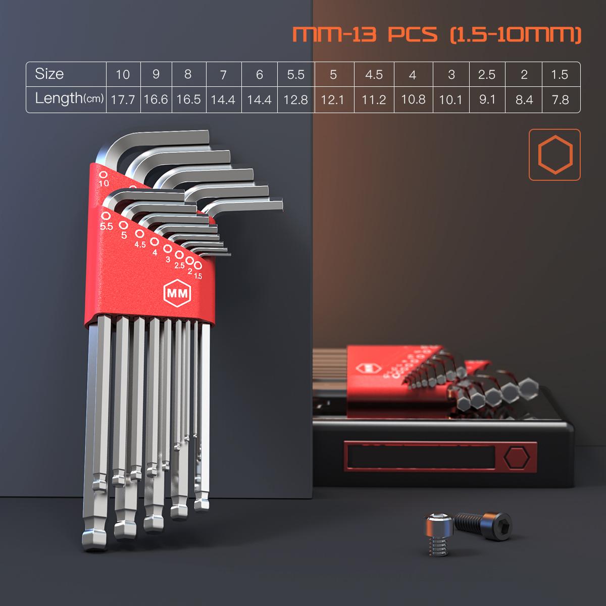 Allen Wrench Set 35 Piece Hex Key Set Metric Allen Key Set S2 Steel And CRV SAE 3/64-3/8 inch / MM 1.5-10mm / TORX T10-T50, Long Arm Ball End Allen Wrenches Sets Bonus Free Strength Helping T-Handle