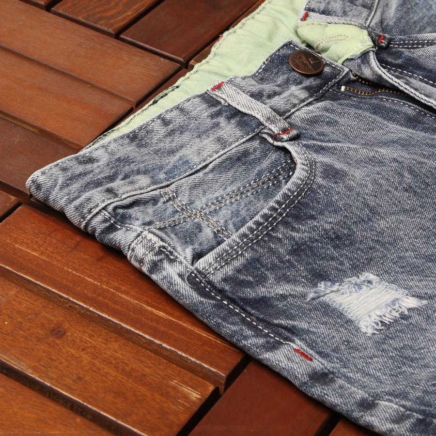 Quần short jean nam xám nhạt rách GN412 Gấu Nâu