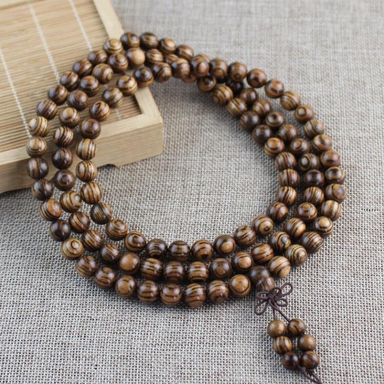 Vòng tay nam nữ 108 gỗ đàn hương da báo(6-8ly(